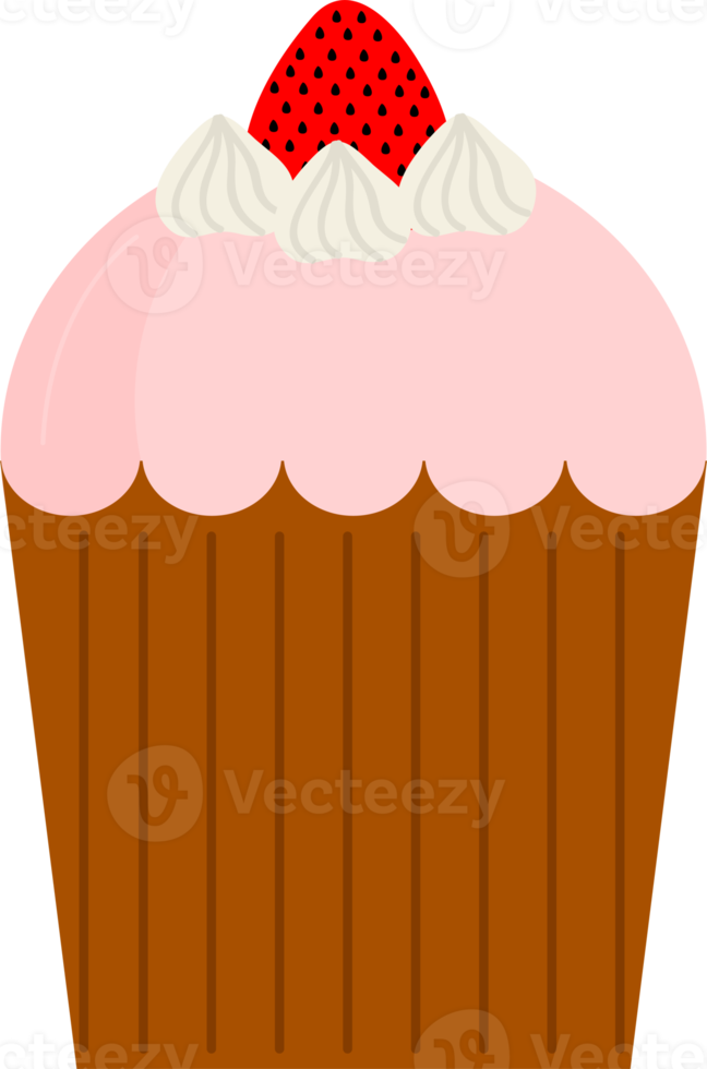 cupcakes de chocolate com morango, ilustração em estilo cartoon. logotipo para cafés, restaurantes, cafeterias, catering. png
