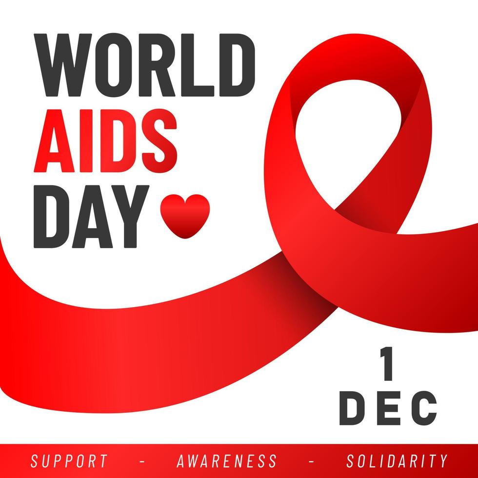 World AIDS day poster. Aids Awareness Red Ribbon. Vector illustration.