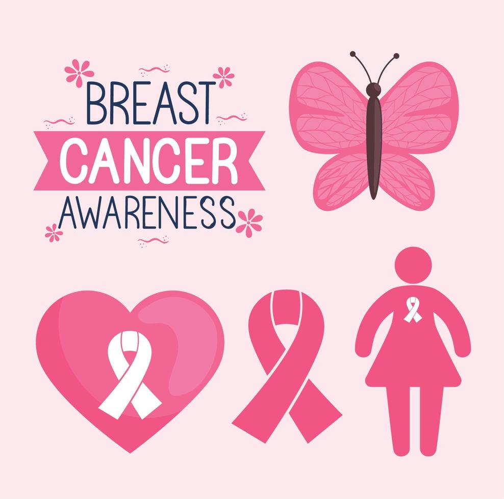 five breast cancer icons vector