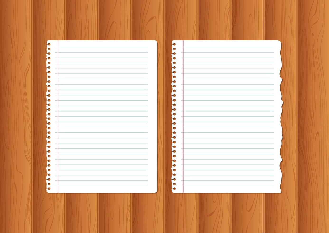 papeles de cuaderno realistas aislados sobre fondo de madera vector