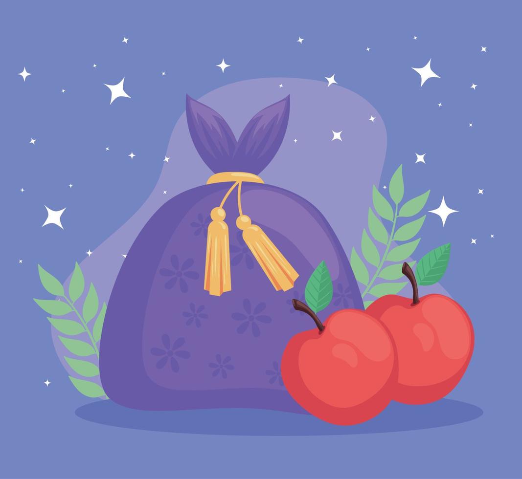 bolsa de chuseok y frutas vector