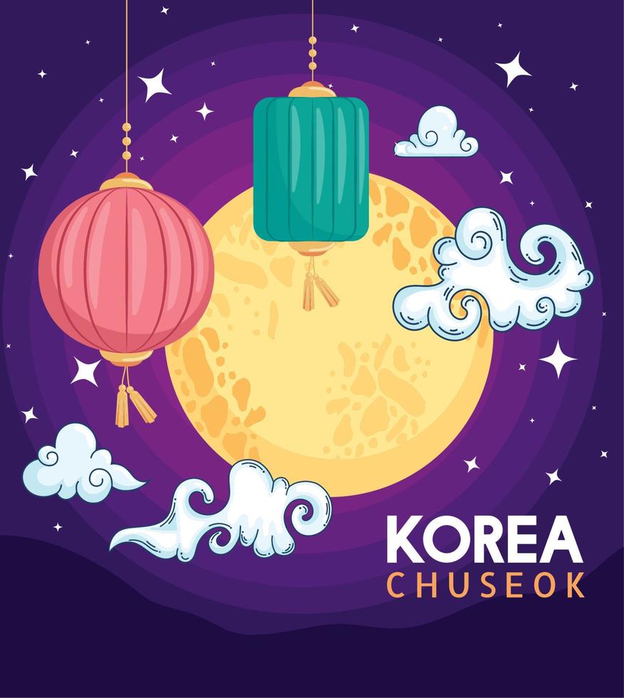 korea chuseok lettering scene vector