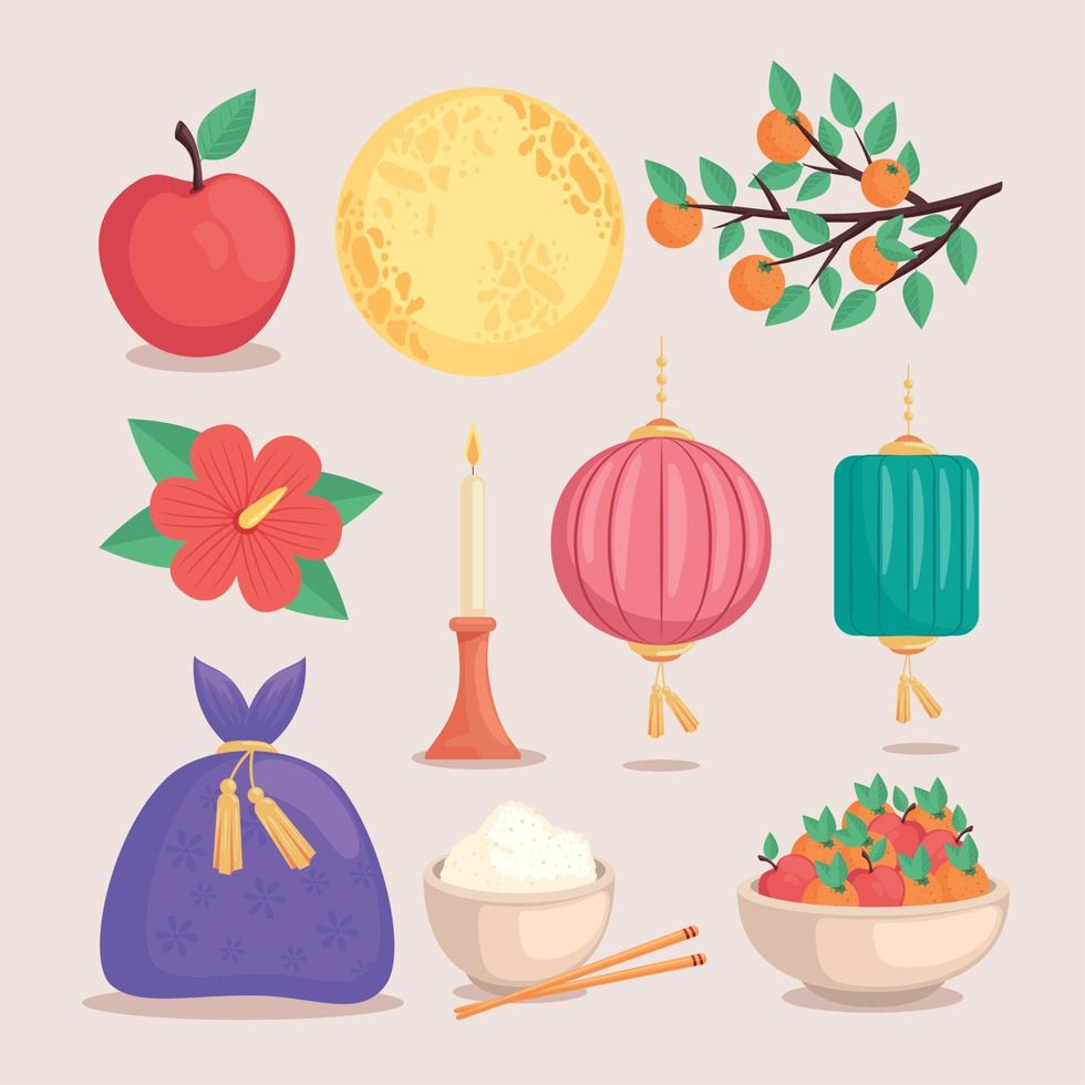 ten chuseok celebration icons vector