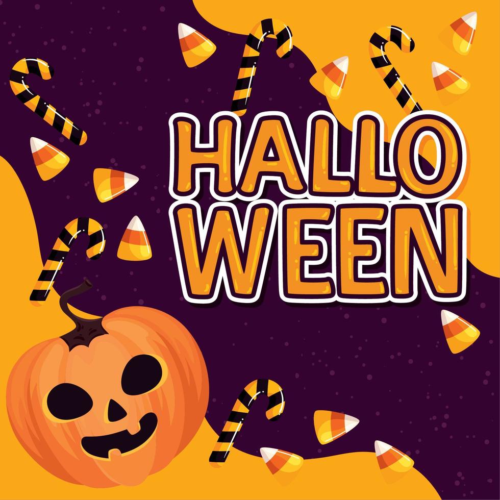 halloween lettering with pumpkin vector