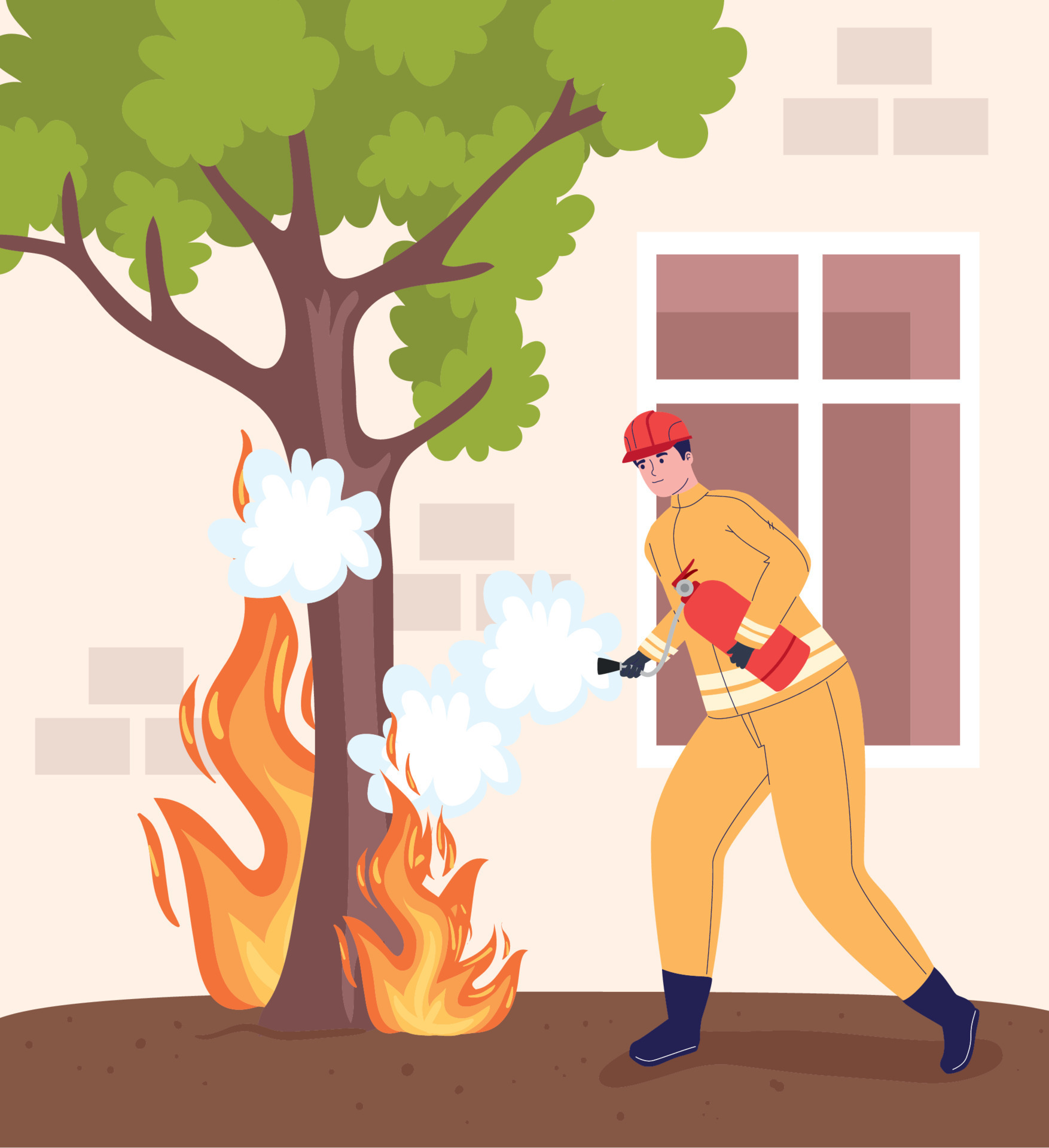Fireman putting out burning tree 12592826 Vector Art at Vecteezy Fireman putting out burning tree 12592826 Vector Art at Vecteezy