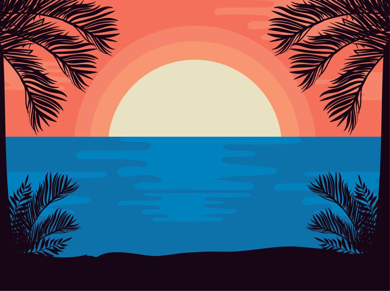 paisaje marino con sol vector