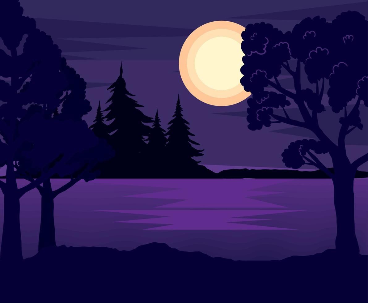 lake and trees night vector