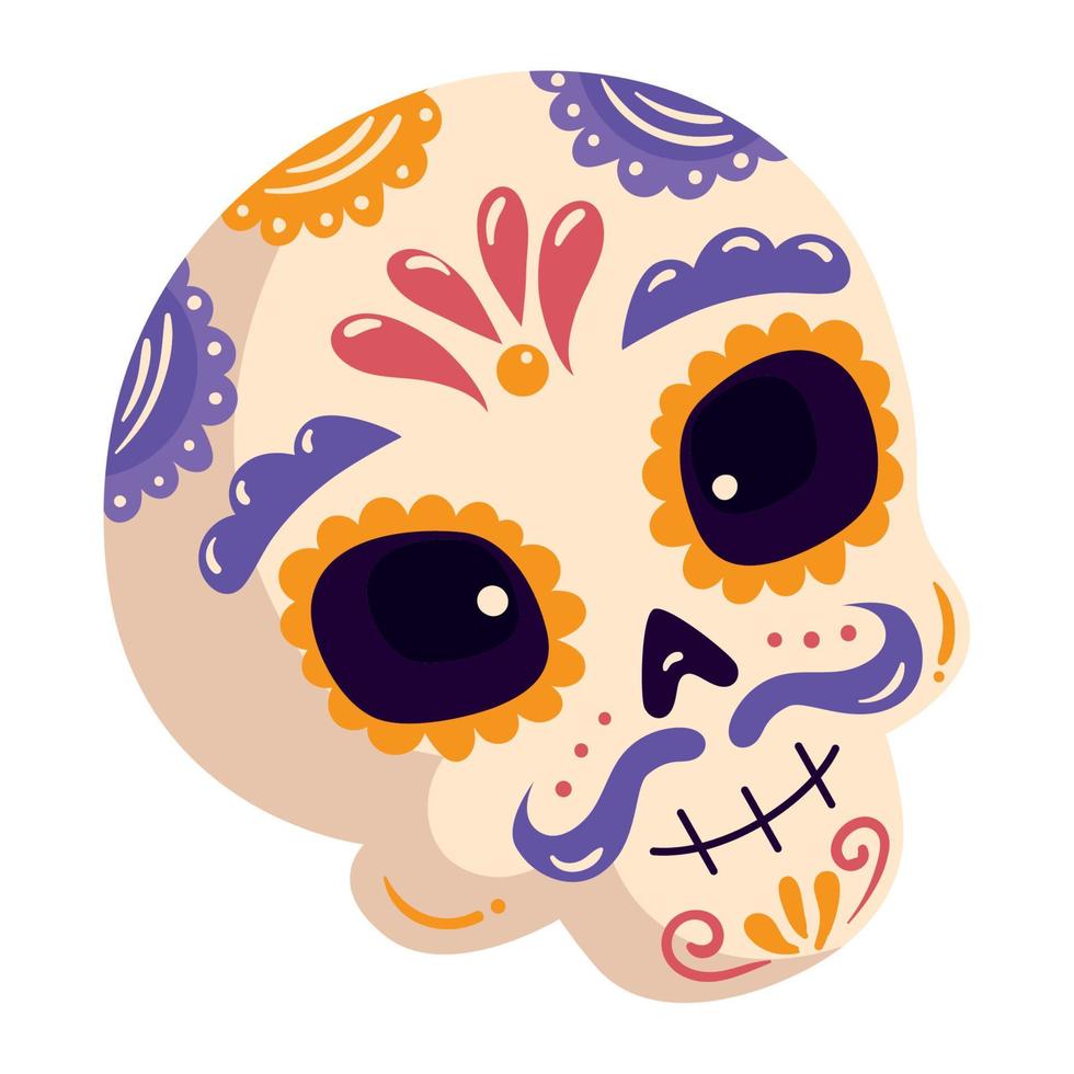 mexican skull with mustache vector