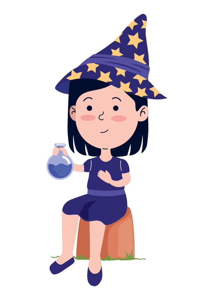 halloween little witch with potion vector