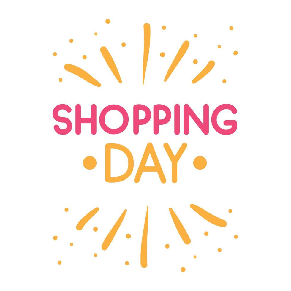 shopping day lettering card vector