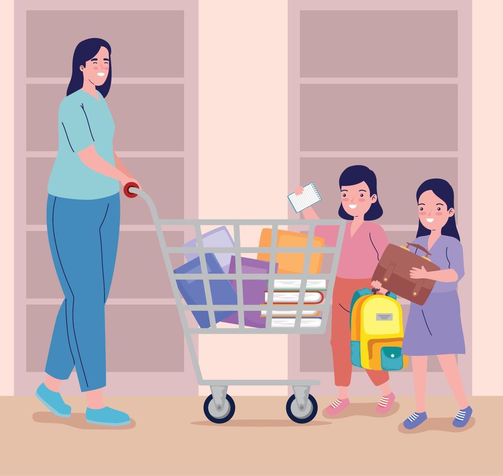 madre e hijas comprando vector