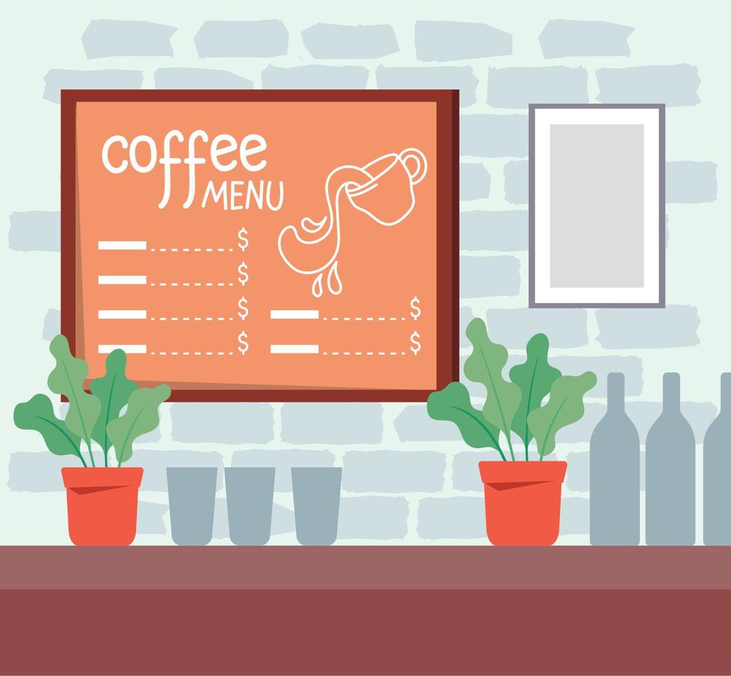 coffee menu in label scene vector