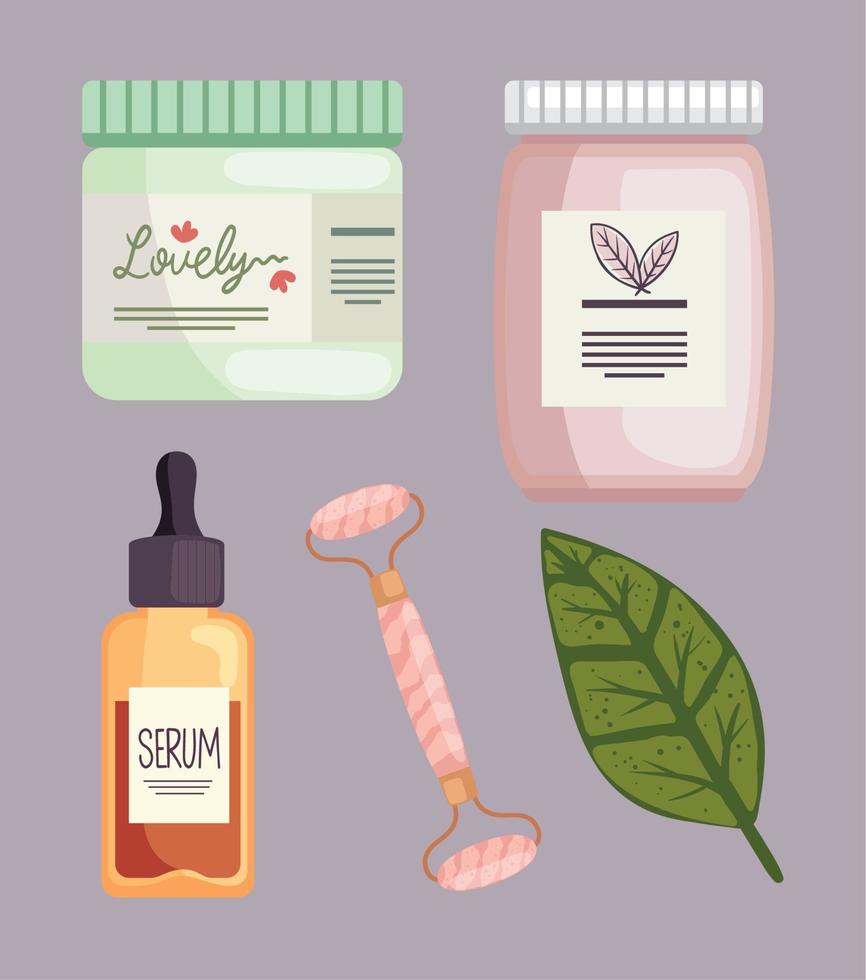 five korean beauty products vector