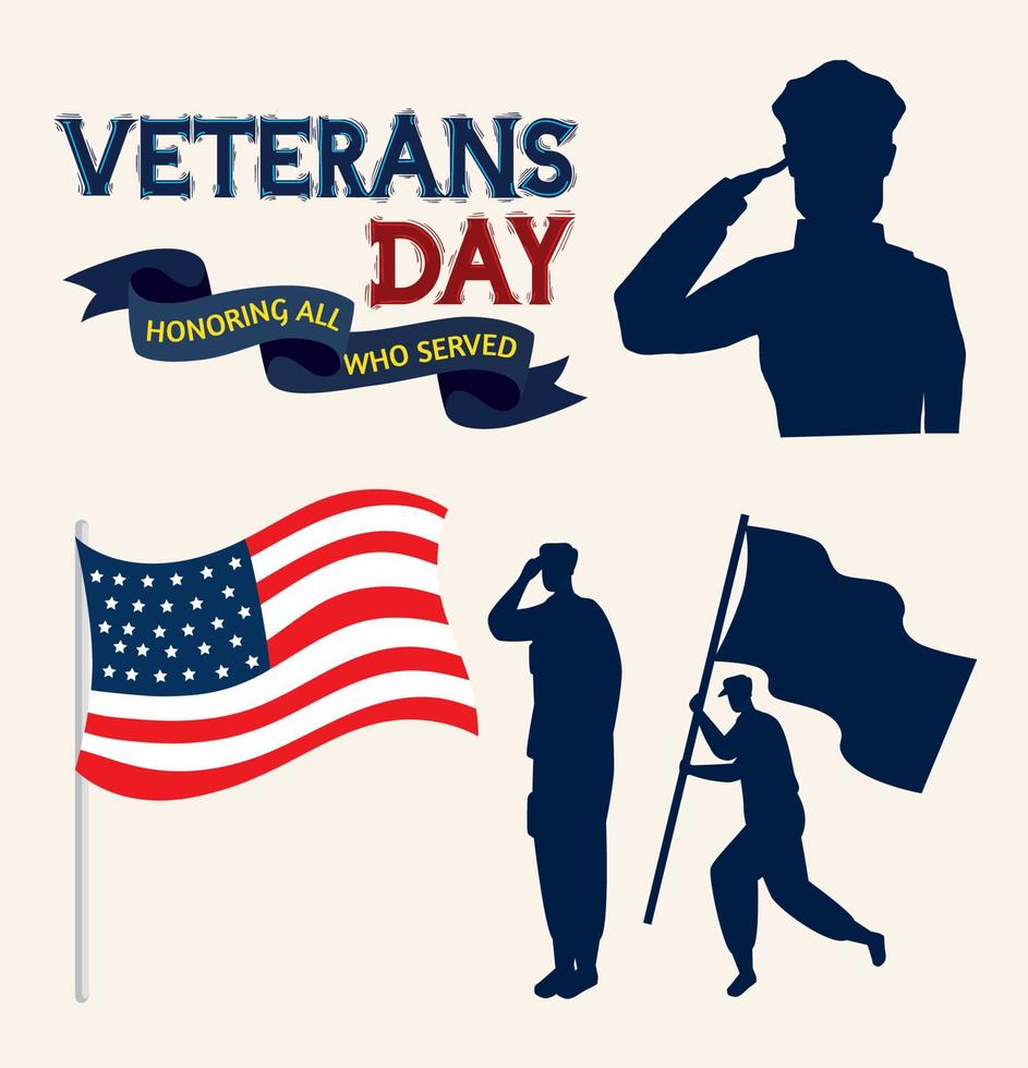 veterans day five icons vector