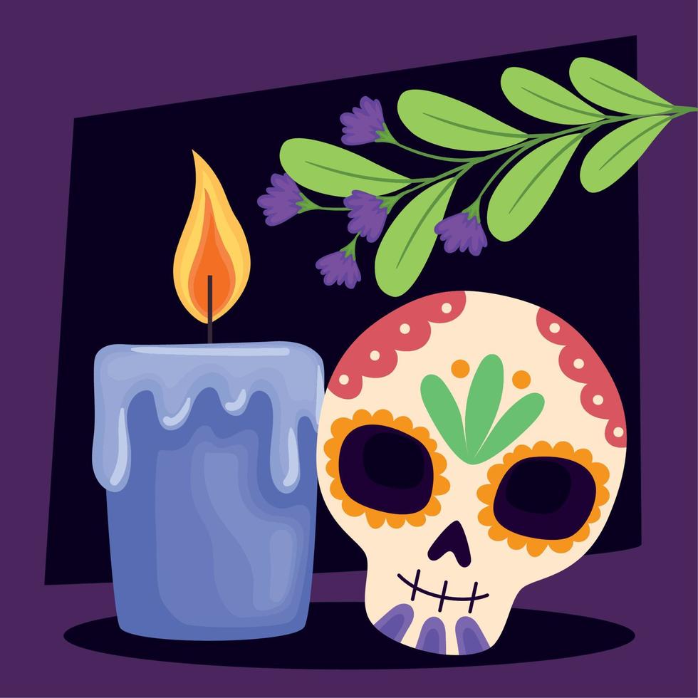 dia de los muertos calavera con rama vector