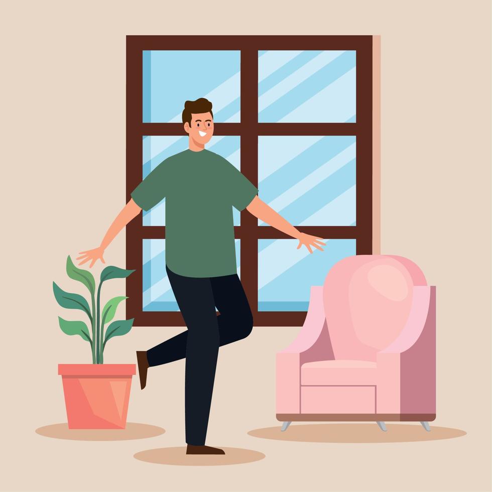 young man dancing in livingroom vector