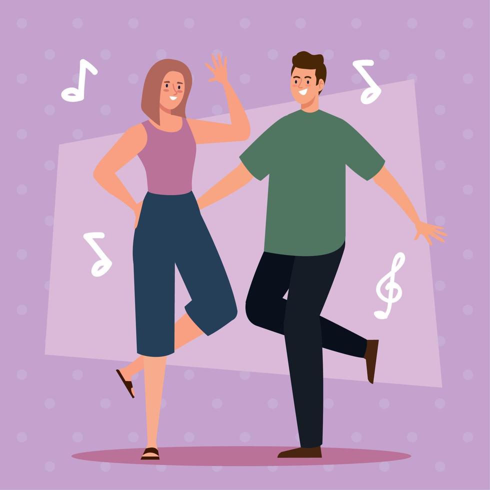 pareja bailando con notas vector