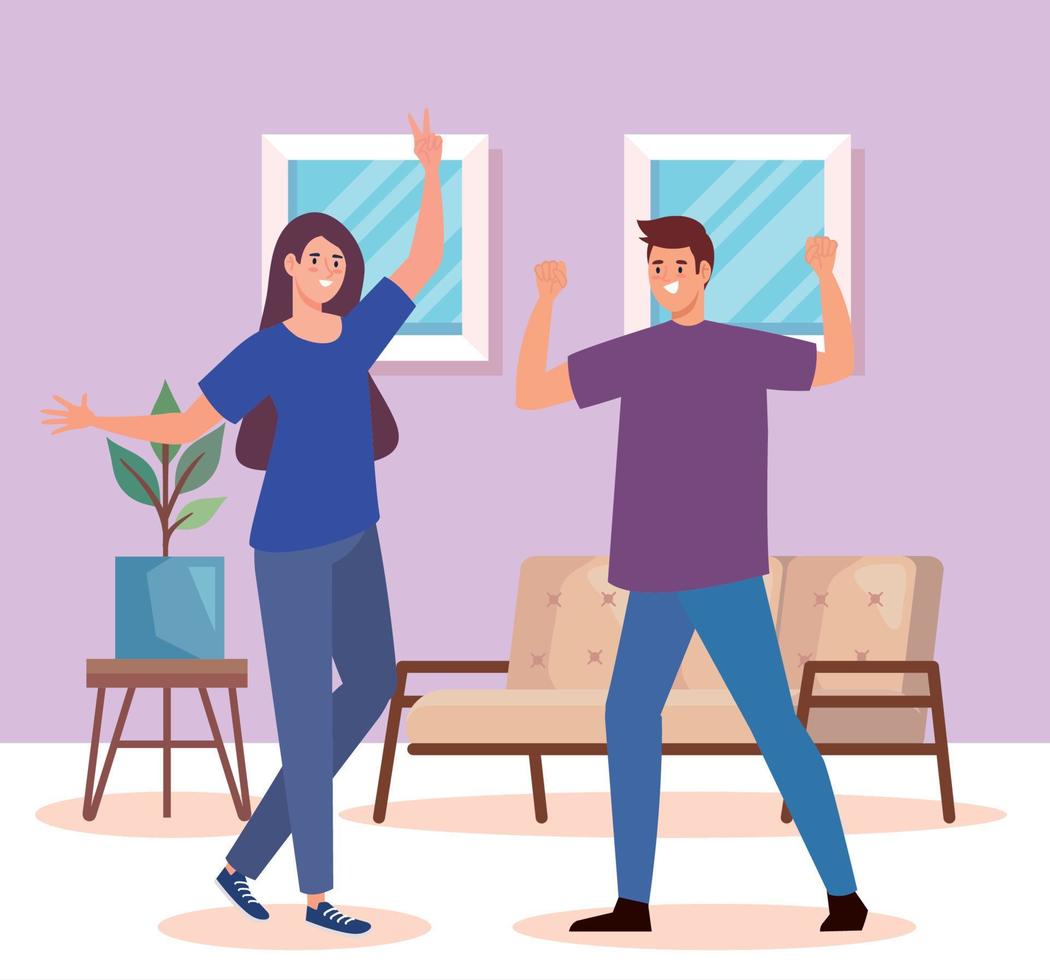 couple dancing in livingroom vector