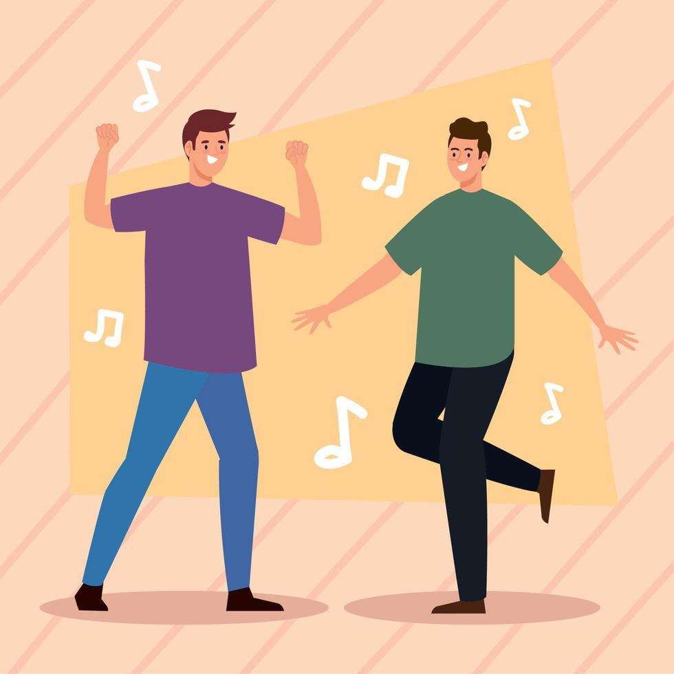 men dancing and music notes vector