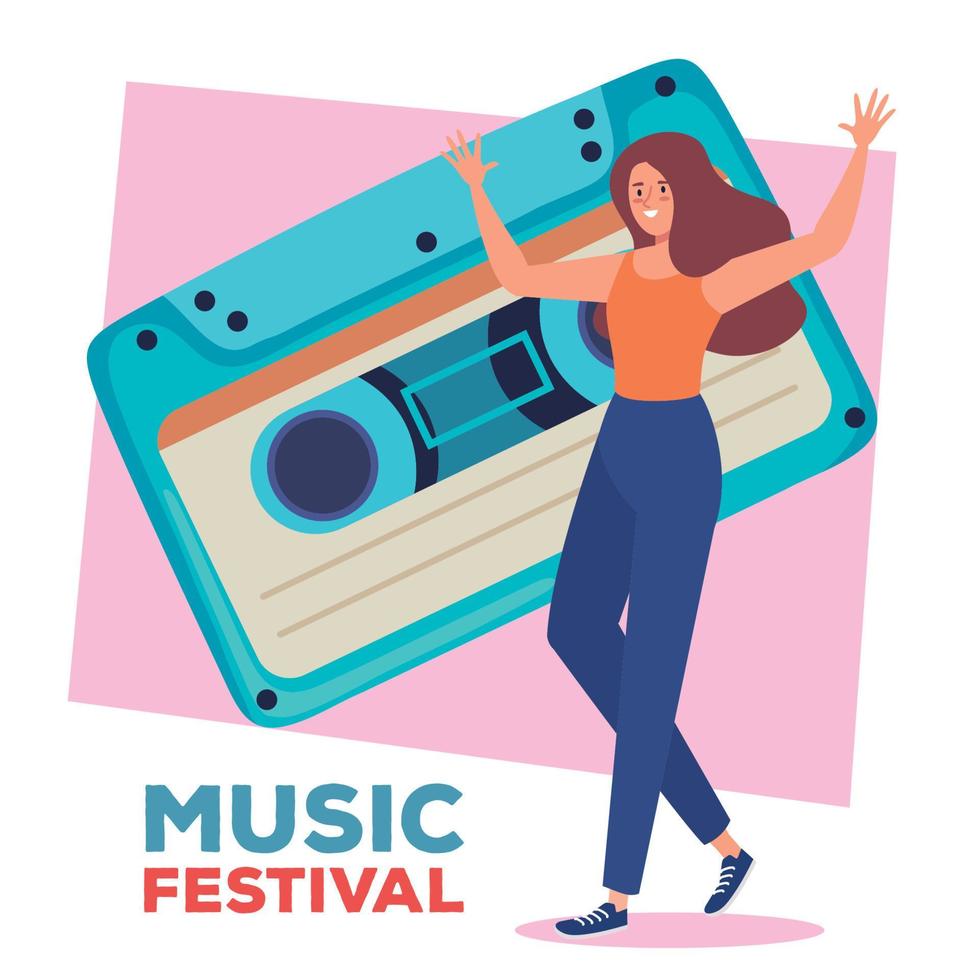 music festival lettering with woman dancing vector