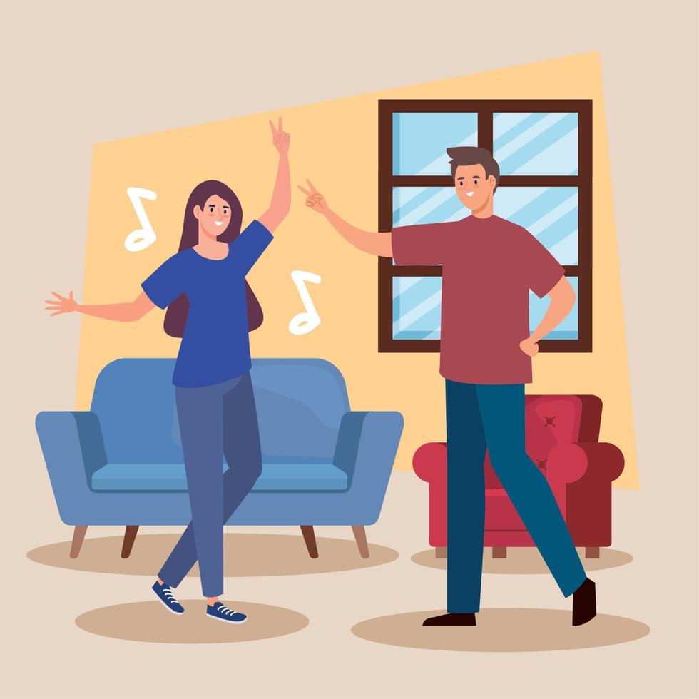 pareja bailando y sofas vector