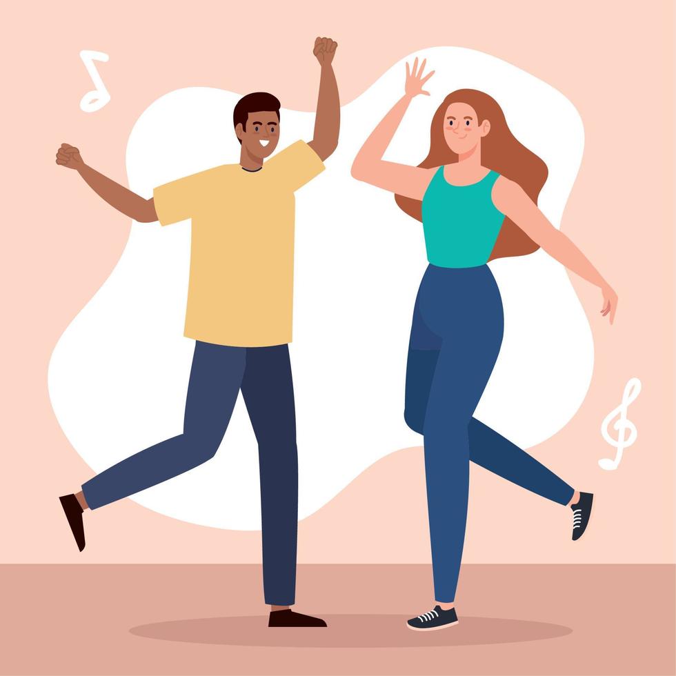 interracial couple dancing characters vector