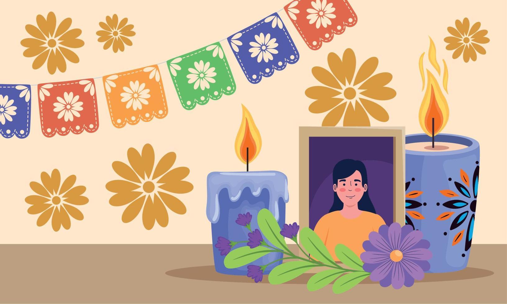 dia de los muertos velas en altar vector