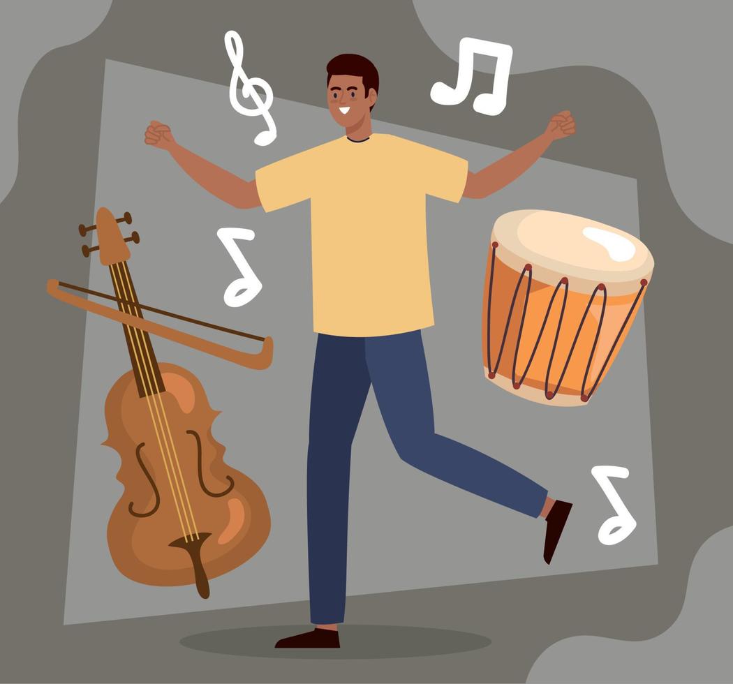 afro man dancing with instruments vector