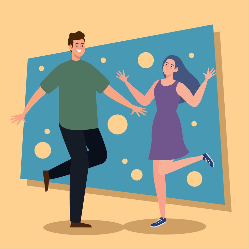 pareja de bailarines personajes cómicos vector