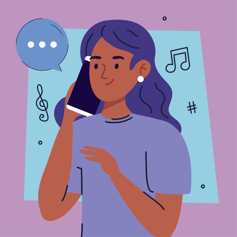 woman with smartphone and speech bubble vector