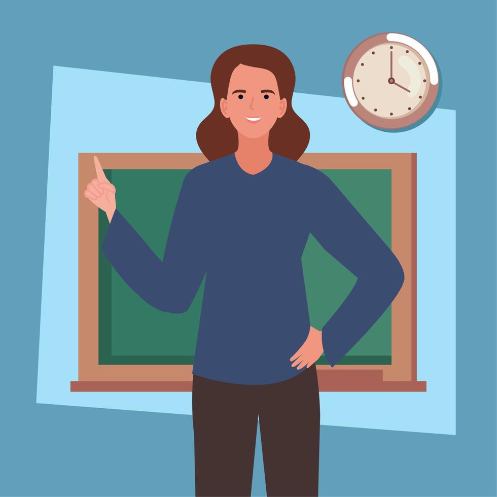 female teacher with chalkboard vector