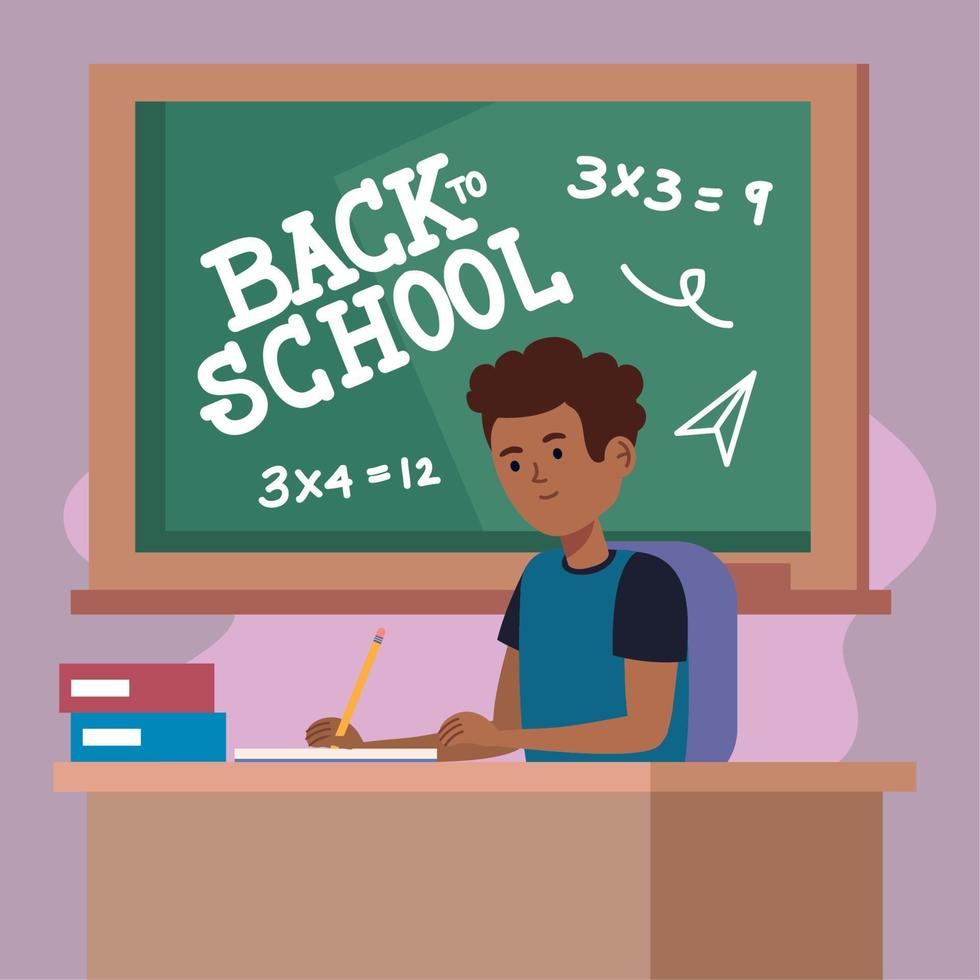 back to school lettering with schoolboy vector
