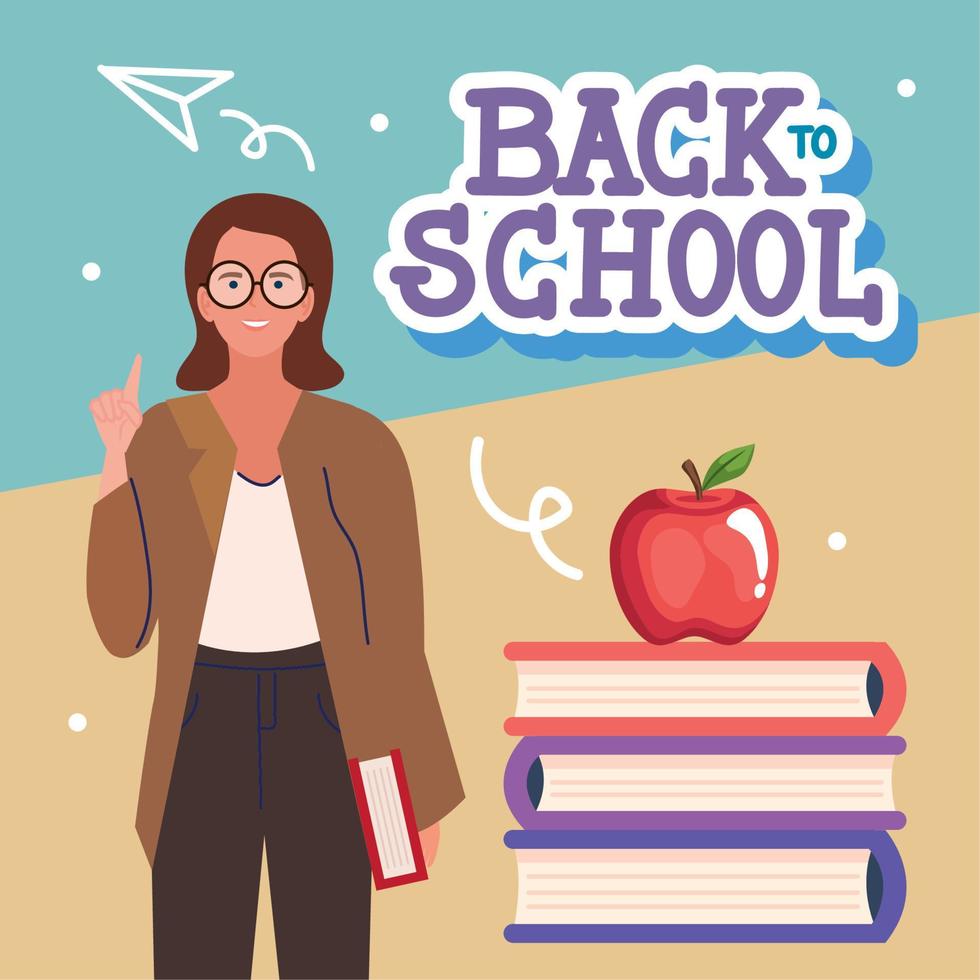 back to school lettering with female teacher vector