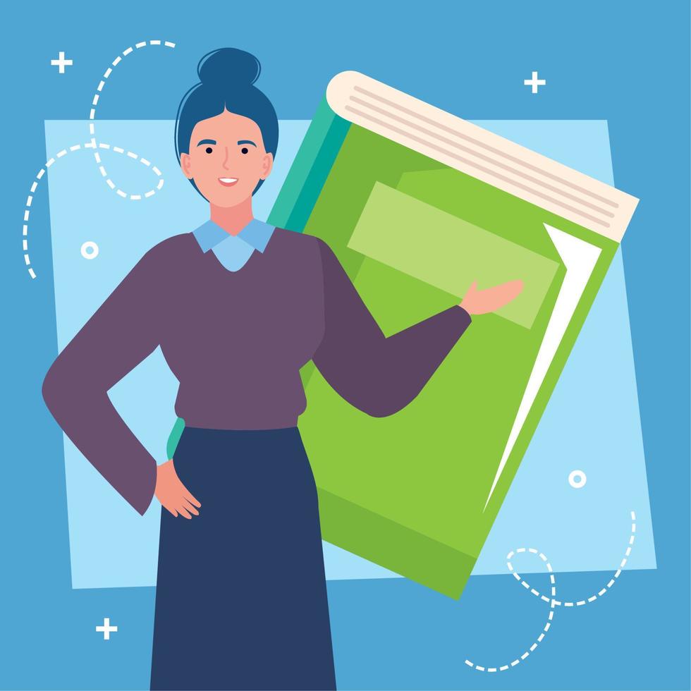 female teacher with textbook vector