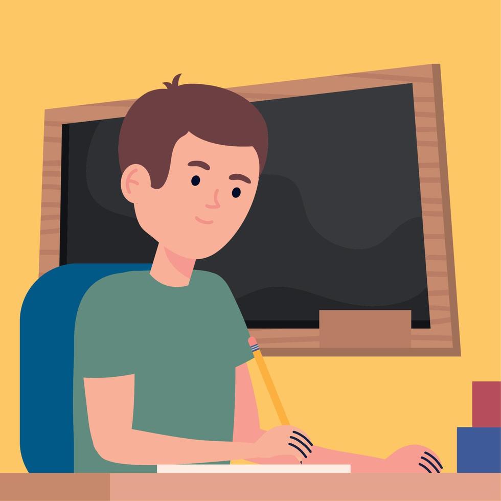 schoolboy writing in book vector