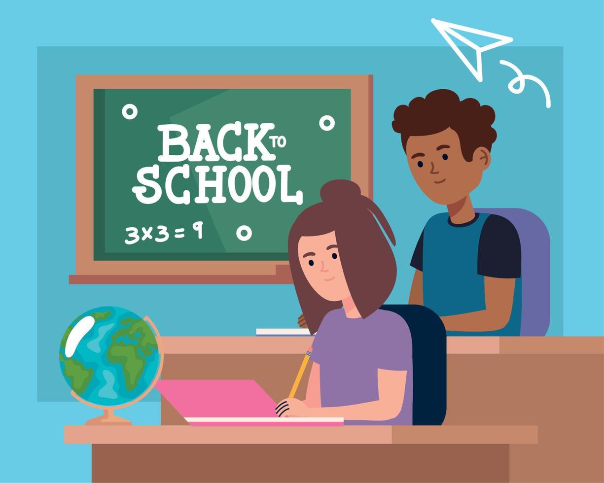 back to school lettering with students vector