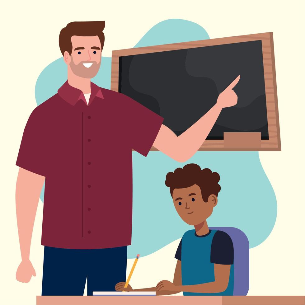male teacher with schoolboy vector