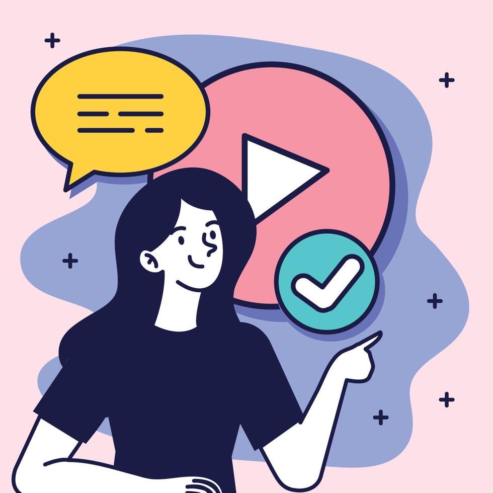 young woman with play button vector