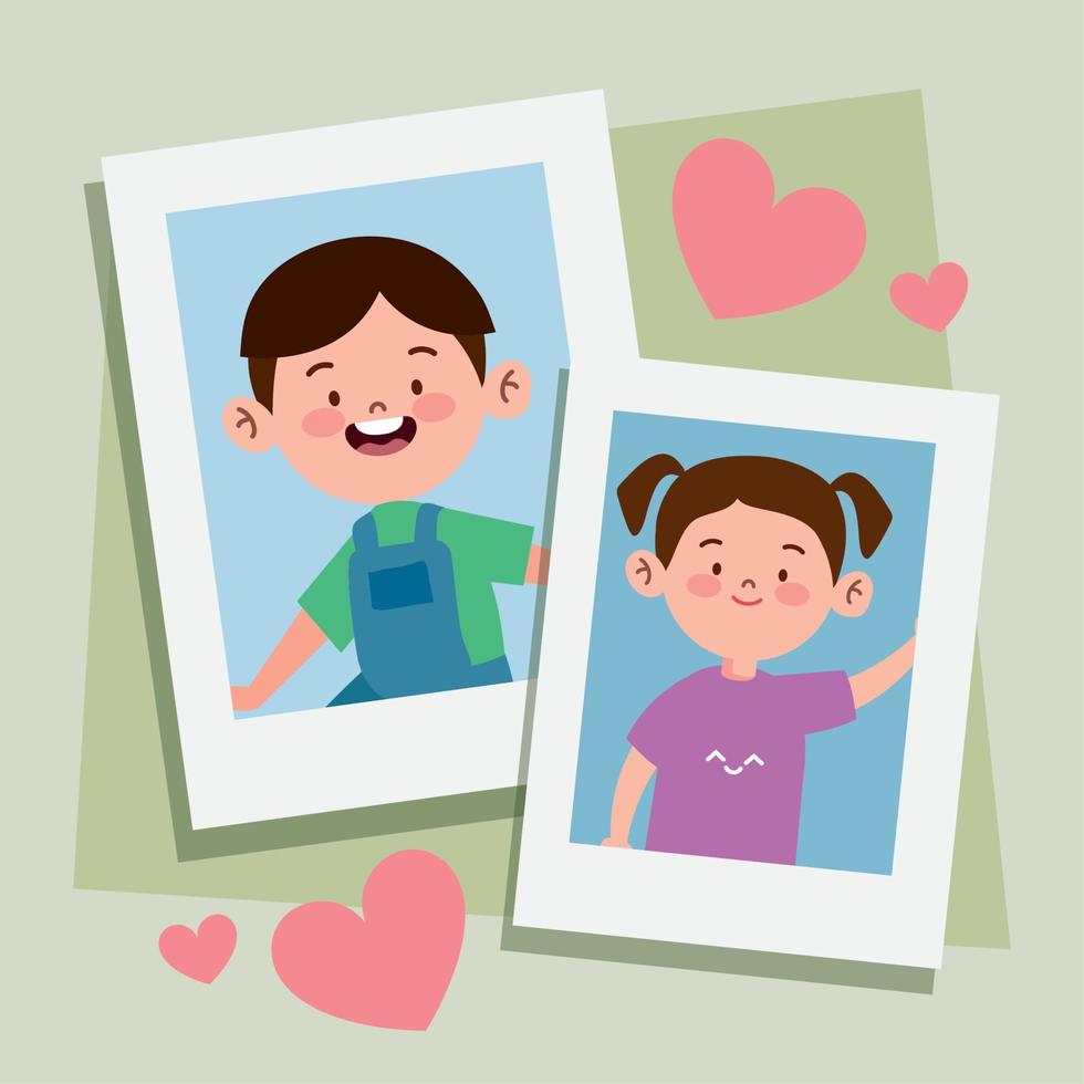 little korean kids in photos vector