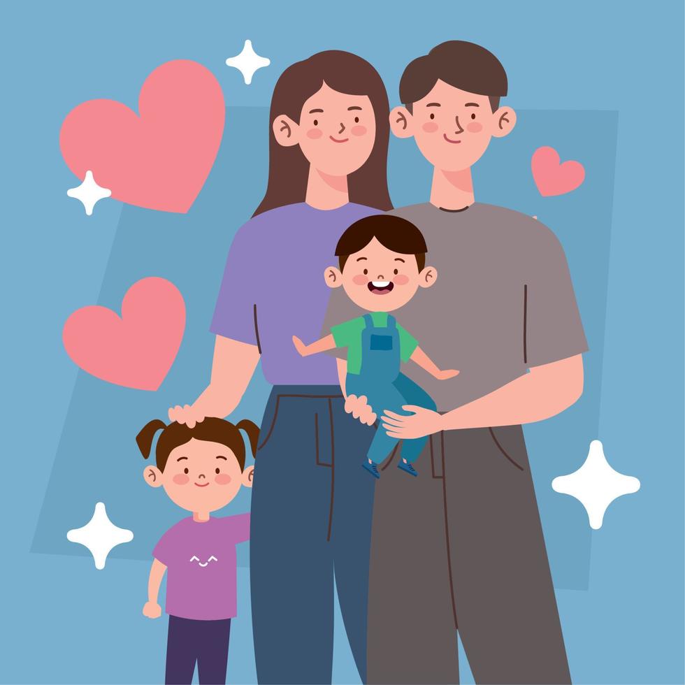 korean family with hearts vector