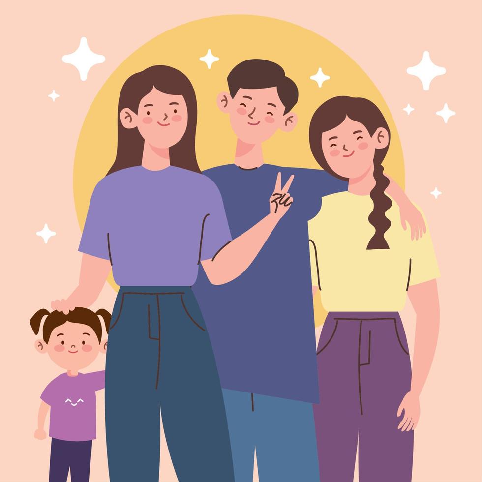 happy four korean family members vector
