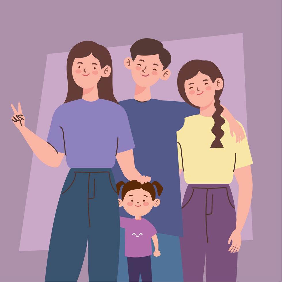 four korean family members scene vector