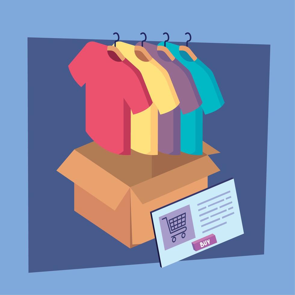 camisas en iconos de caja de cartón vector