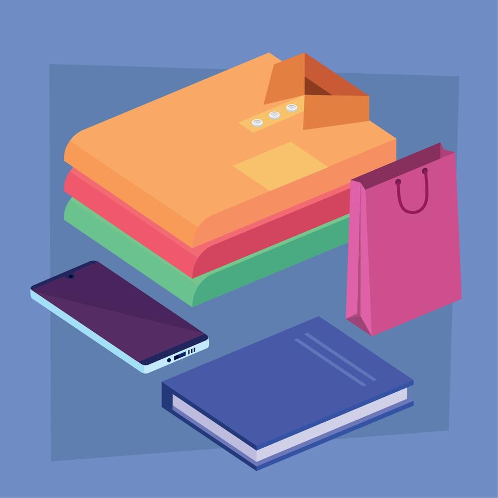 shirts and shopping bag vector