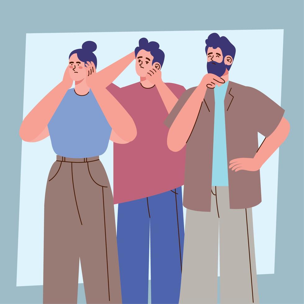 three young persons standing characters vector