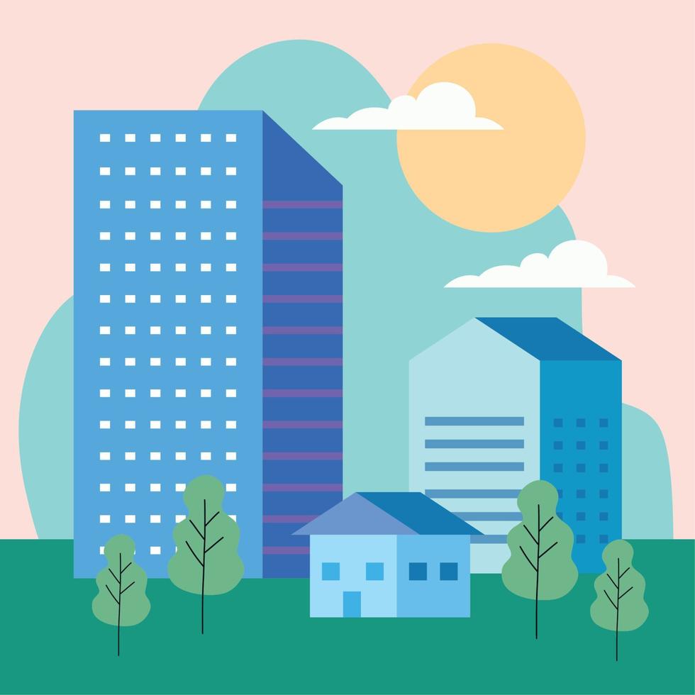 buildings and pines day vector