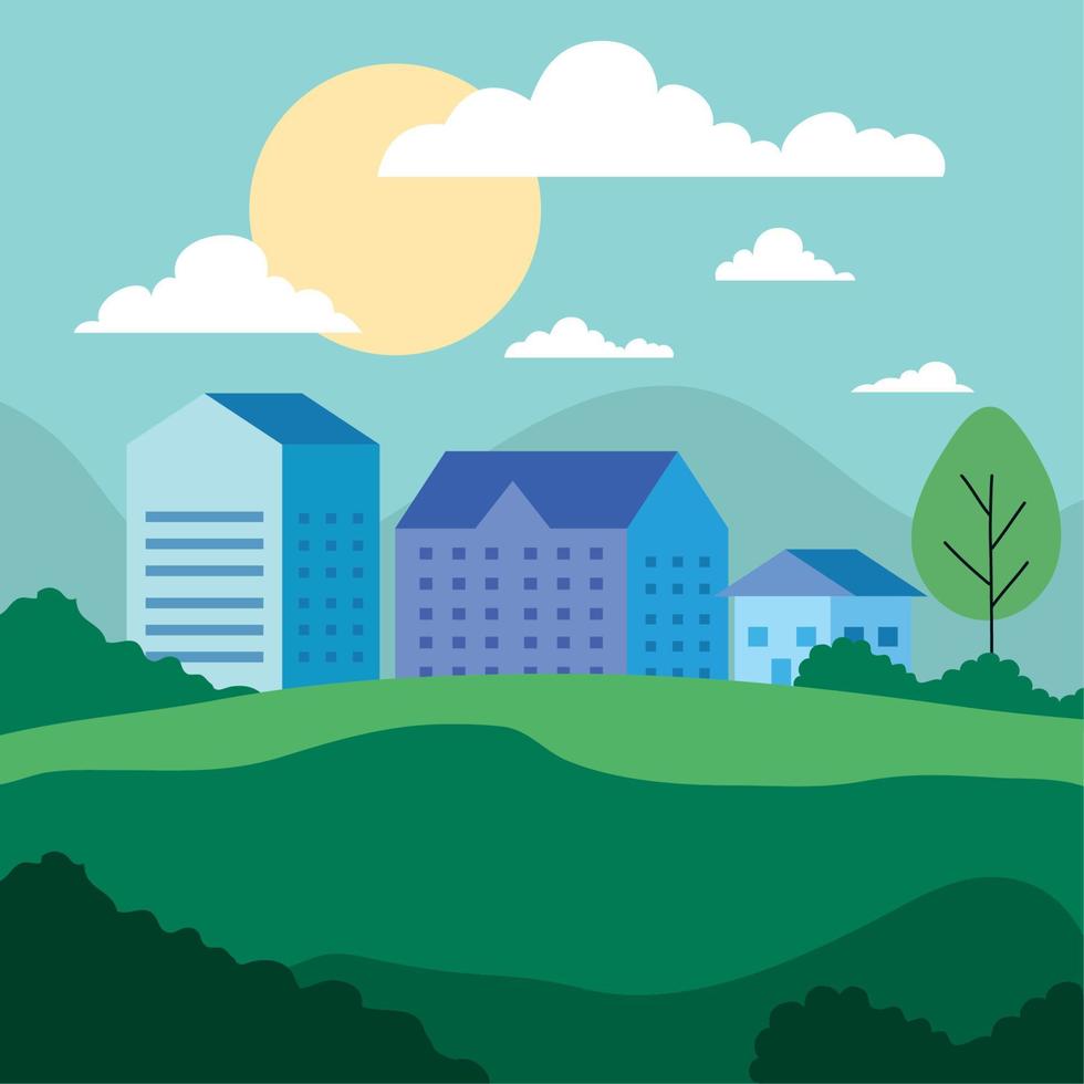 three buildings in field vector