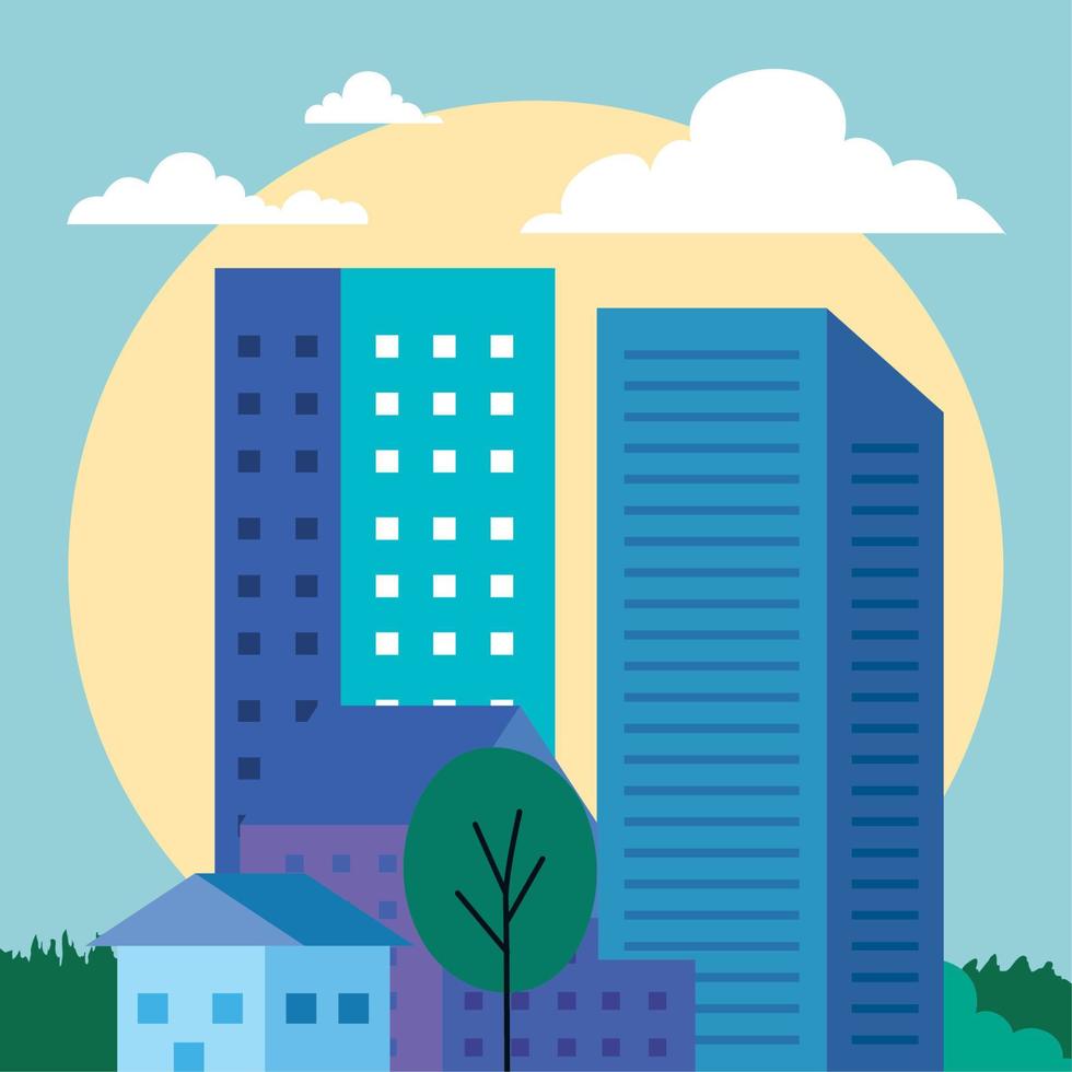 blue buildings and tree vector