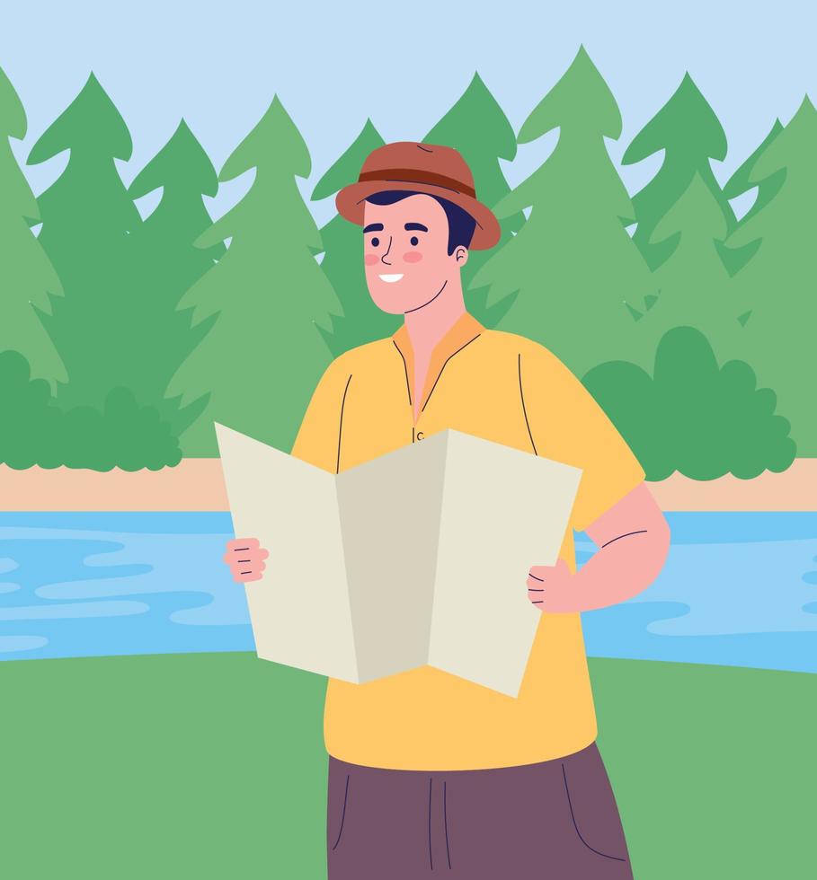 male traveler with map vector
