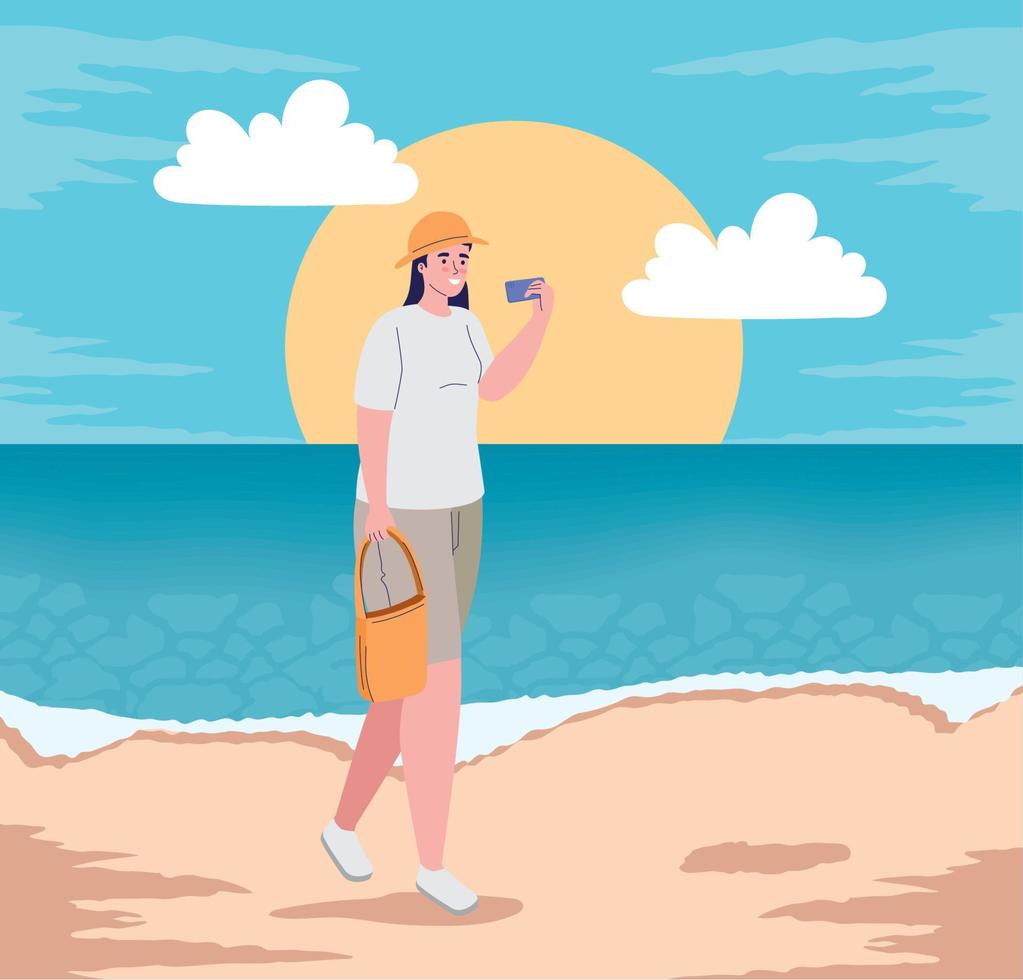 female traveler on the beach vector